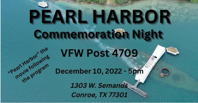Pearl Harbor Remembrance Ceremony - Open to the public. We'll be showing the hit movie Pearl Harbor after the ceremony.